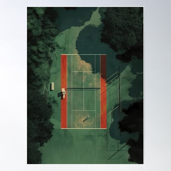 Tennis Court Forest Setting Poster Wall Art UNFRAMED PAPER POSTER, Home Decor