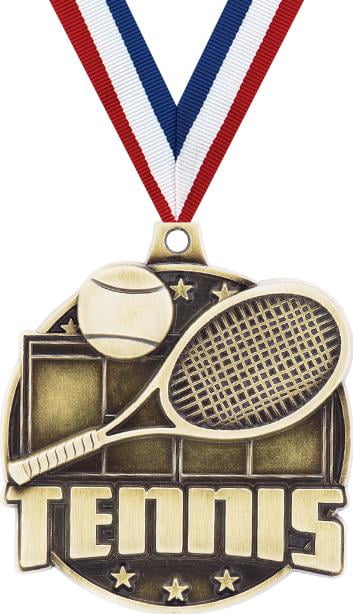 Tennis Court Medals, 2" Gold Diecast Tennis Court Medal Award 50 Pack