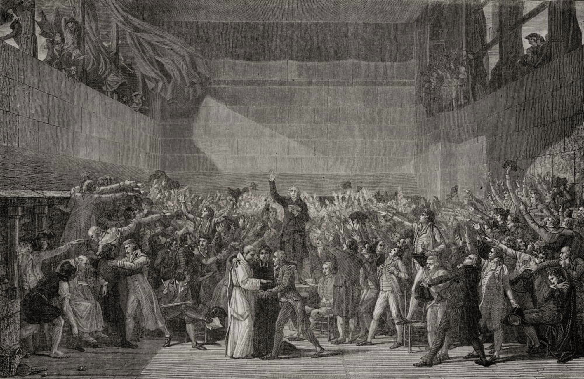 Tennis Court Oath At Jeu De Paume 20Th June 1789 Engraved By Pannemaker-Ligny After De La Charlerie From Histoire De La Revolution Francaise By Louis Blanc Canvas Art - Ken Welsh Design Pics (38 x 24