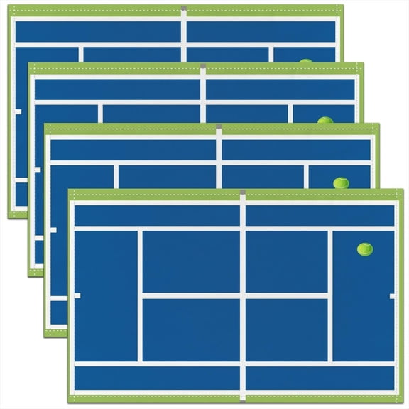Tennis Court Placemats Set of 4,US Tennis Competition Sports Ball Game Field Table Place Mats,Geometric Stripes Patchwork Blue Green Placemat for Kitchen Dining Table Decoration 12"x18"