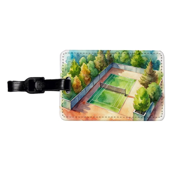 Tennis Court Watercolor Faux Leather Travel Luggage Tag