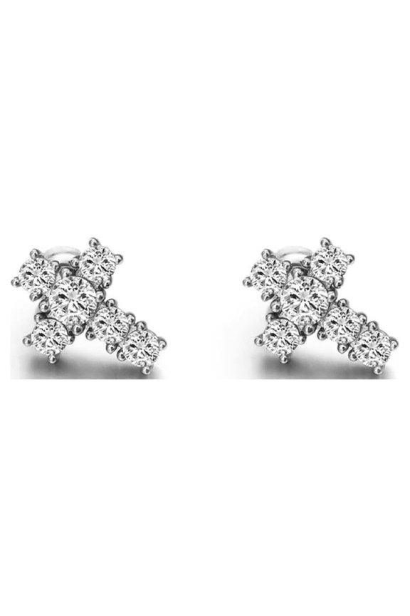 Tennis Cross Stud CZ Iced Out Earrings .925 Silver