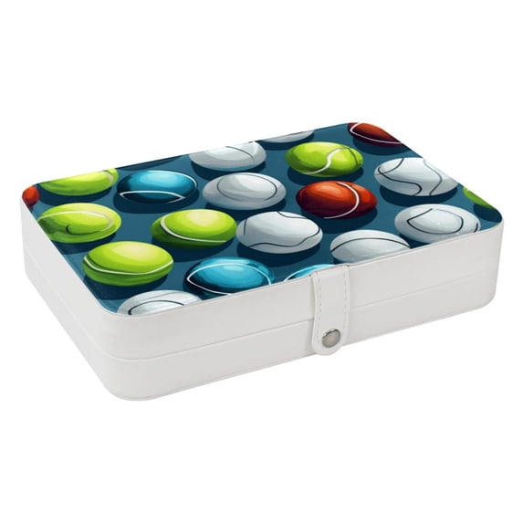 Tennis Decorative PU Leather Earring and Jewelry Organizer Box with Removable Compartment, Portable
