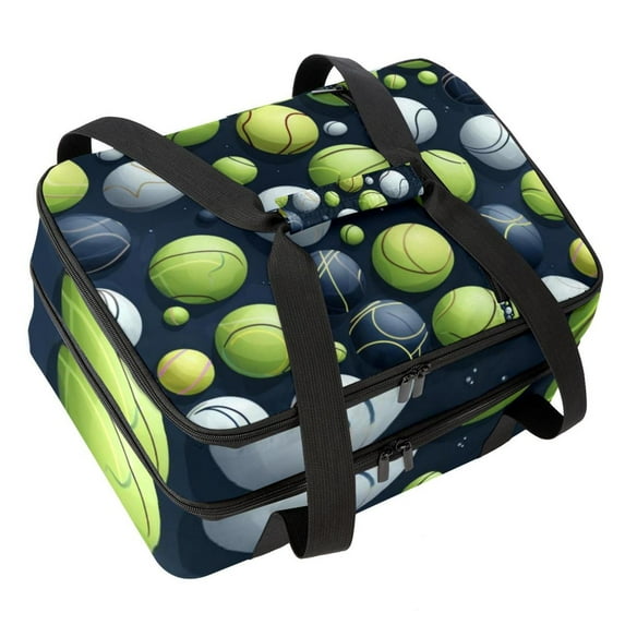 Tennis Double Layered Insulated Lunch Bag with Two Compartments, Large Capacity, and Hand Carry - 7.1x11.4x16.1 inches - Ideal for Work or School Lunch Bags