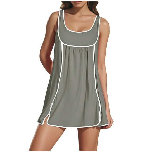 Tennis Dress For Women Athletic Sleeveless Mini Dress Casual Workout Dress A-Gray
