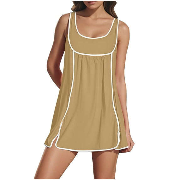 Tennis Dress For Women Athletic Sleeveless Mini Dress Casual Workout Dress B-Khaki