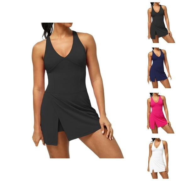 Tennis Dress Golf Dresses for Women Side Slit Quick Drying Moisture Wicking Padded Workout Dress Athletic Dresses