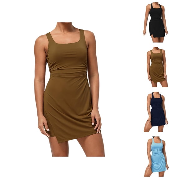Tennis Dress Golf Dresses for Women Square Neck Quick Drying Moisture Wicking Padded Workout Dress Athletic Dresses