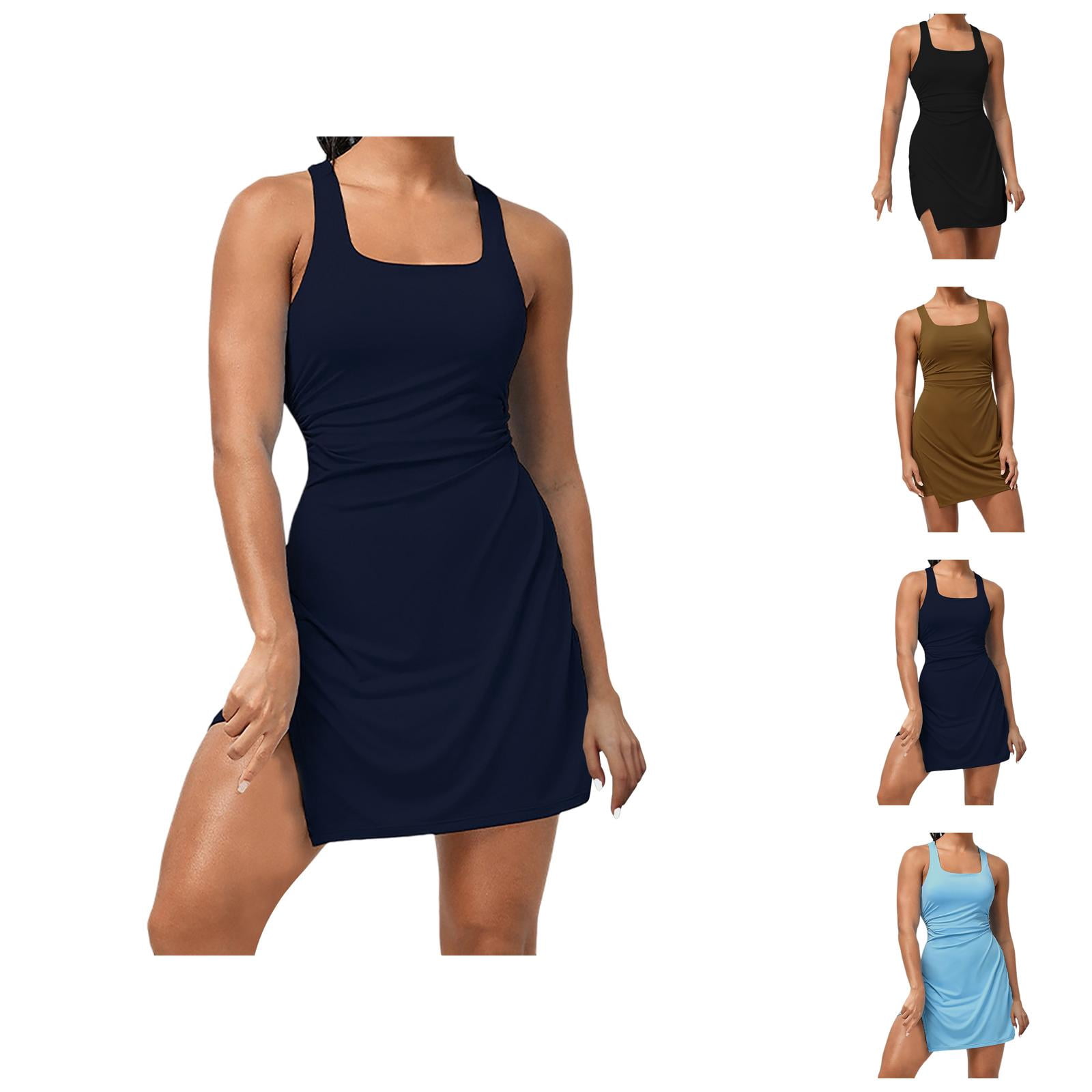Tennis Dress Golf Dresses for Women Square Neck Quick Drying Moisture Wicking Padded Workout Dress Athletic Dresses