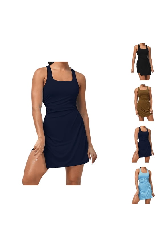 Tennis Dress Golf Dresses for Women Square Neck Quick Drying Moisture Wicking Padded Workout Dress Athletic Dresses