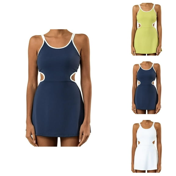 Tennis Dress Golf Dresses for Women Summer Hollow Out Racerback Workout Dress Athletic Dresses with Built in Bra