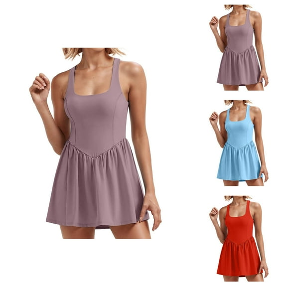 Tennis Dress Golf Dresses for Women Summer Lightweight Breathable Square Neck Pleated Workout Dress Athletic Dresses
