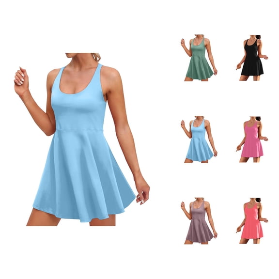Tennis Dress Golf Dresses for Women Summer Lightweight Loose Fit Round Neck A Line Workout Dress Athletic Dresses