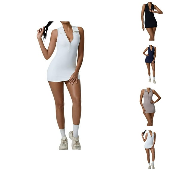 Tennis Dress Golf Dresses for Women Tummy Control Lapel Zipper Slim Fit Breathable Workout Dress Athletic Dresses