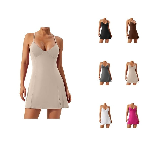 Tennis Dress Golf Dresses for Women V Neck Spaghetti Straps Racerback Breathable Workout Dress Athletic Dresses