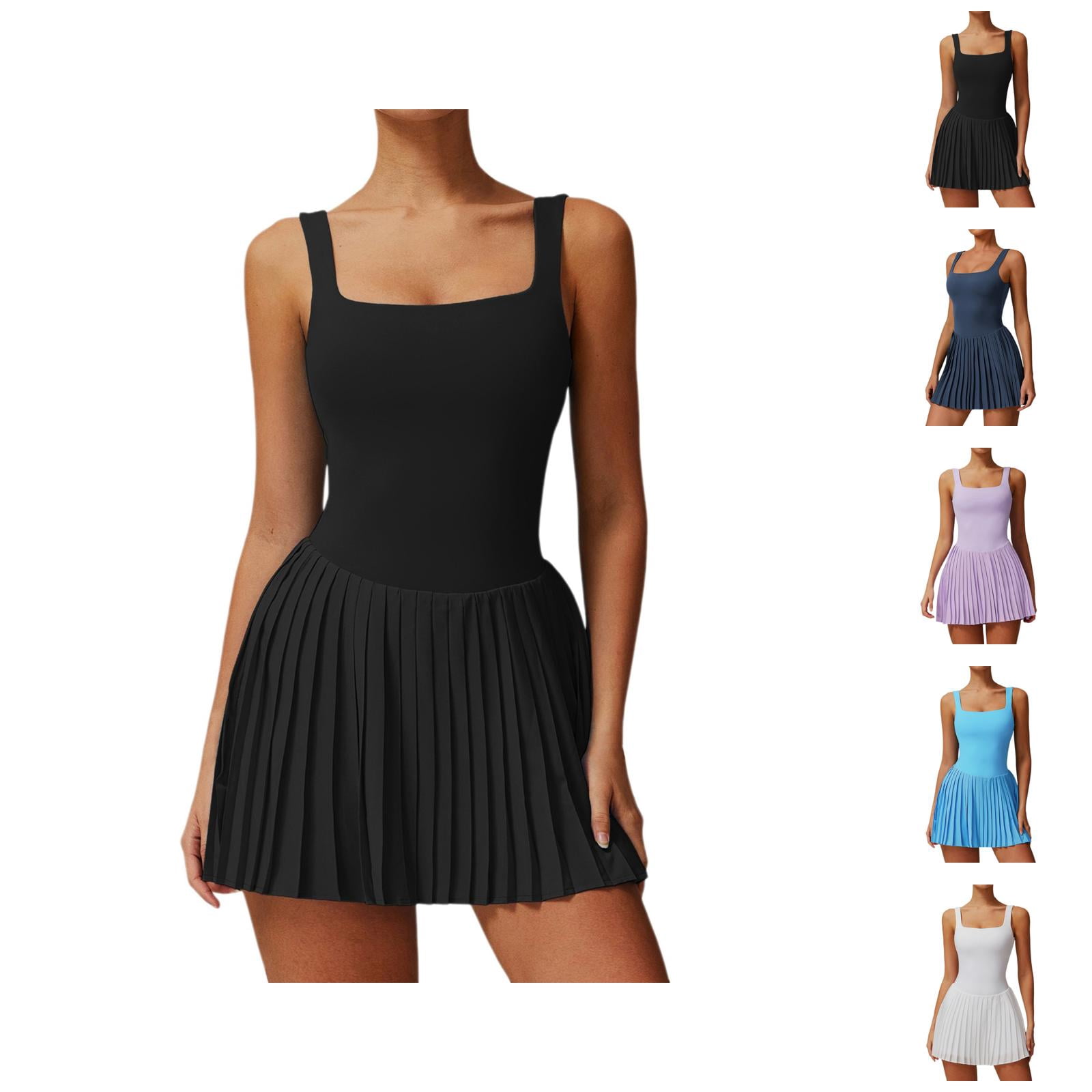Tennis Dress Golf Dresses for Women with Shorts Breathable Pleated Padded Workout Dress Athletic Dresses with Pockets