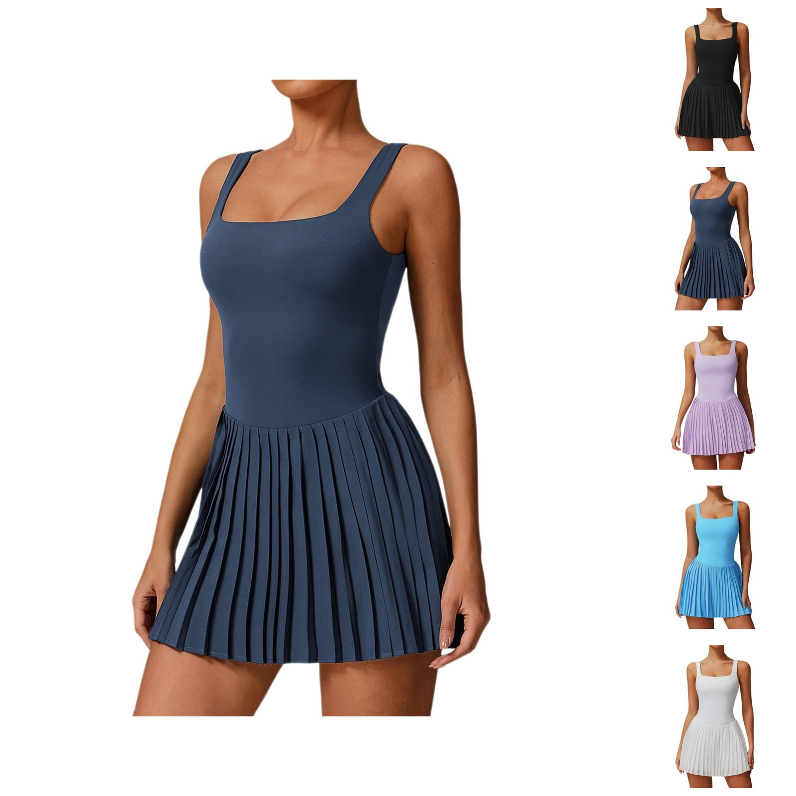Tennis Dress Golf Dresses for Women with Shorts Breathable Pleated Padded Workout Dress Athletic Dresses with Pockets