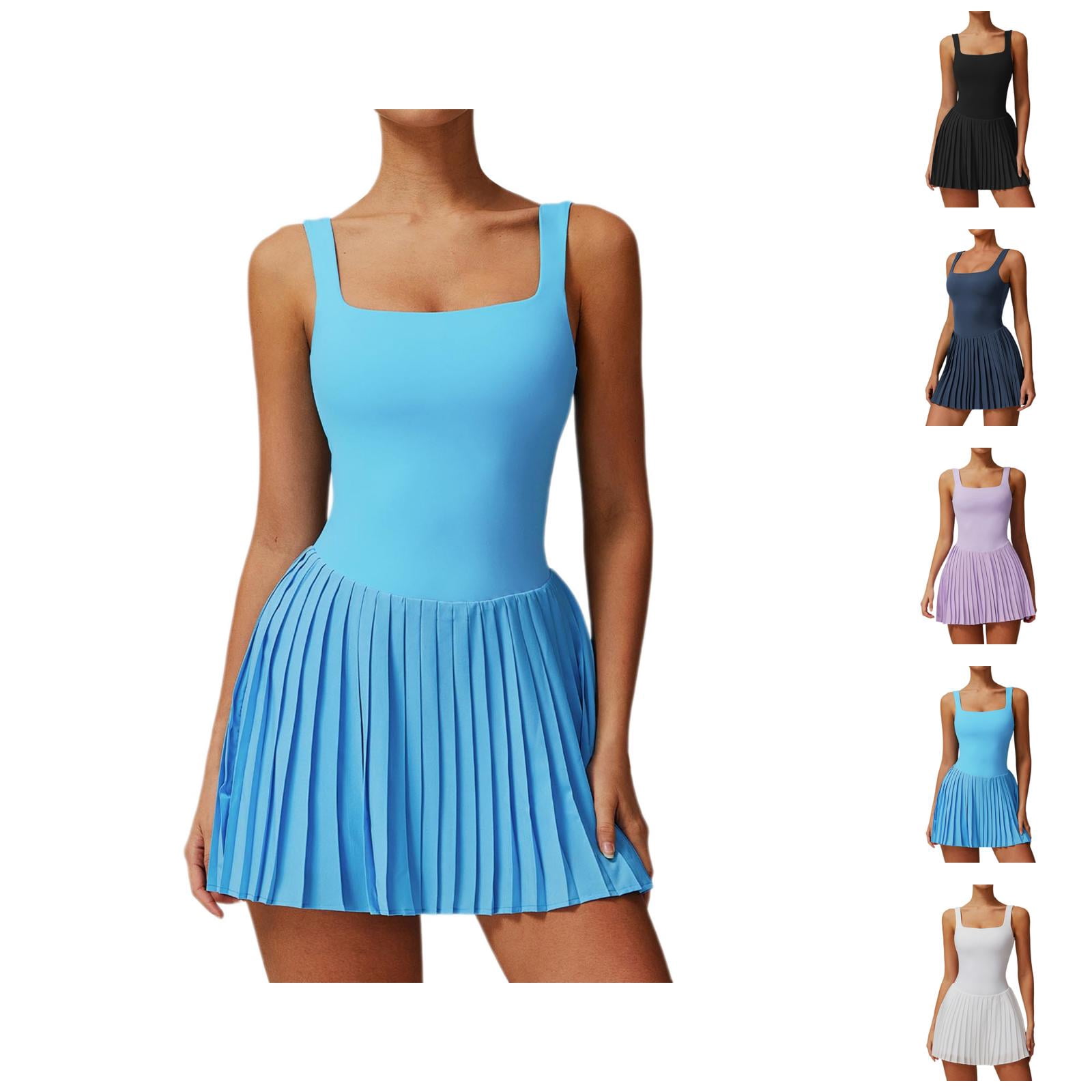 Tennis Dress Golf Dresses for Women with Shorts Breathable Pleated Padded Workout Dress Athletic Dresses with Pockets