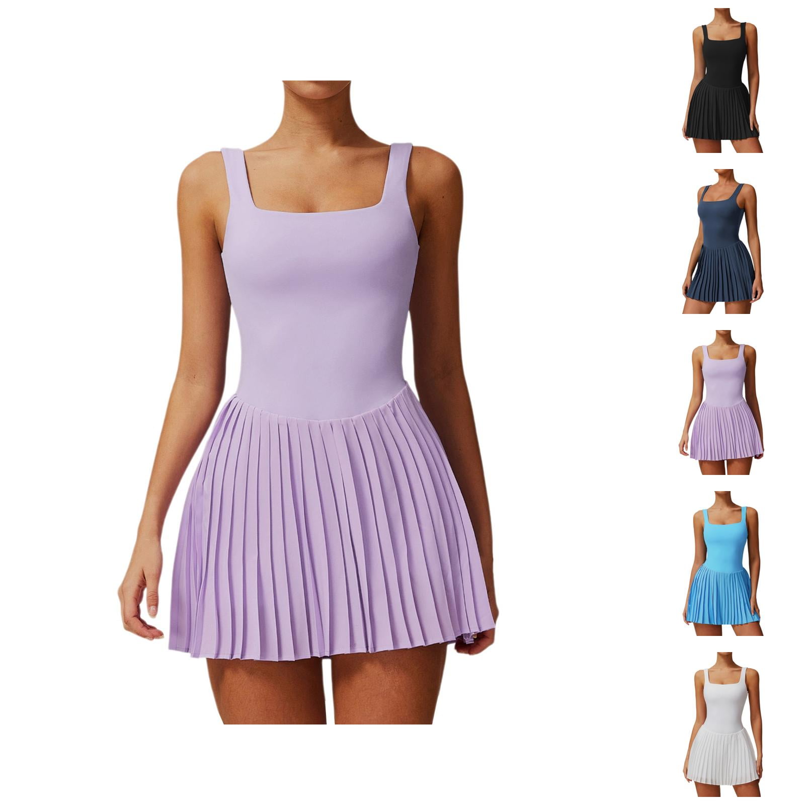 Tennis Dress Golf Dresses for Women with Shorts Breathable Pleated Padded Workout Dress Athletic Dresses with Pockets