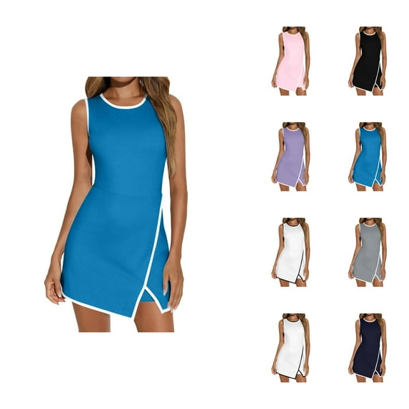 Tennis Dress Golf Dresses for Women with Shorts Summer Crewneck Loose Fit Workout Dress Athletic Dresses with Pockets