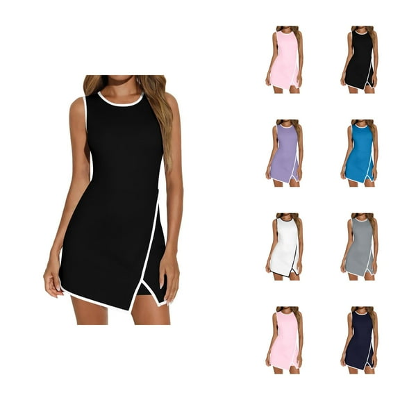 Tennis Dress Golf Dresses for Women with Shorts Summer Crewneck Loose Fit Workout Dress Athletic Dresses with Pockets