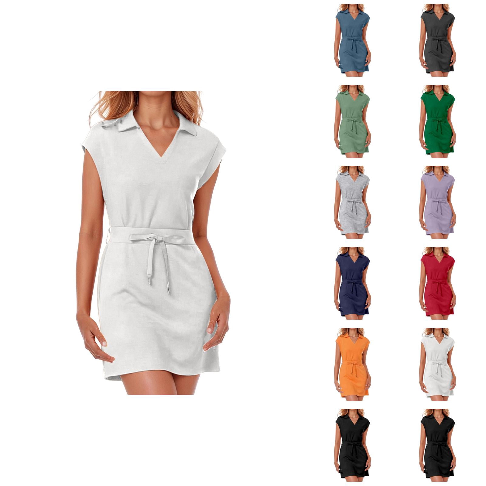Tennis Dress Golf Dresses for Women with Shorts Summer V Neck Lapel Cap Sleeve Workout Dress Athletic Dresses