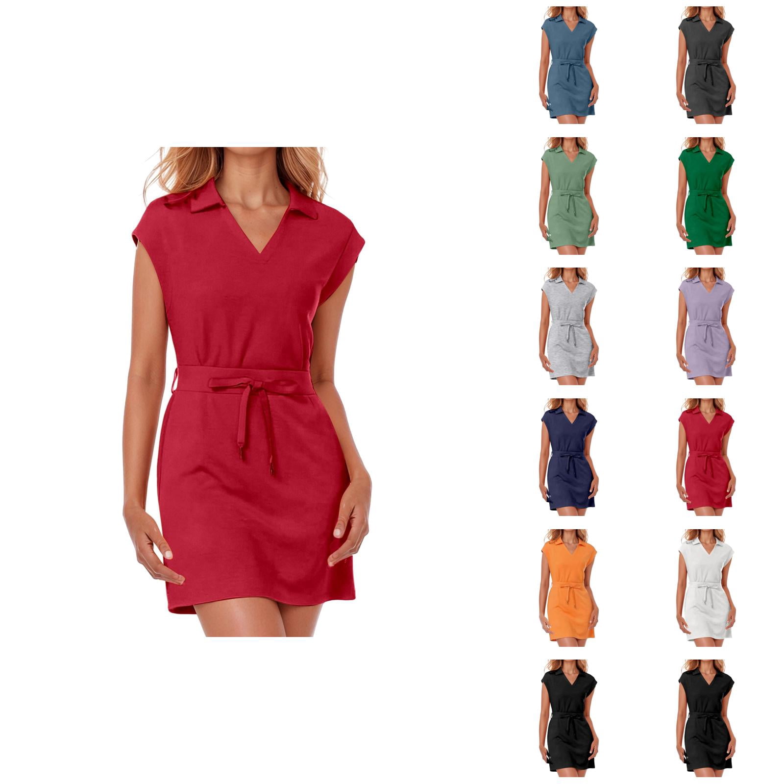 Tennis Dress Golf Dresses for Women with Shorts Summer V Neck Lapel Cap Sleeve Workout Dress Athletic Dresses