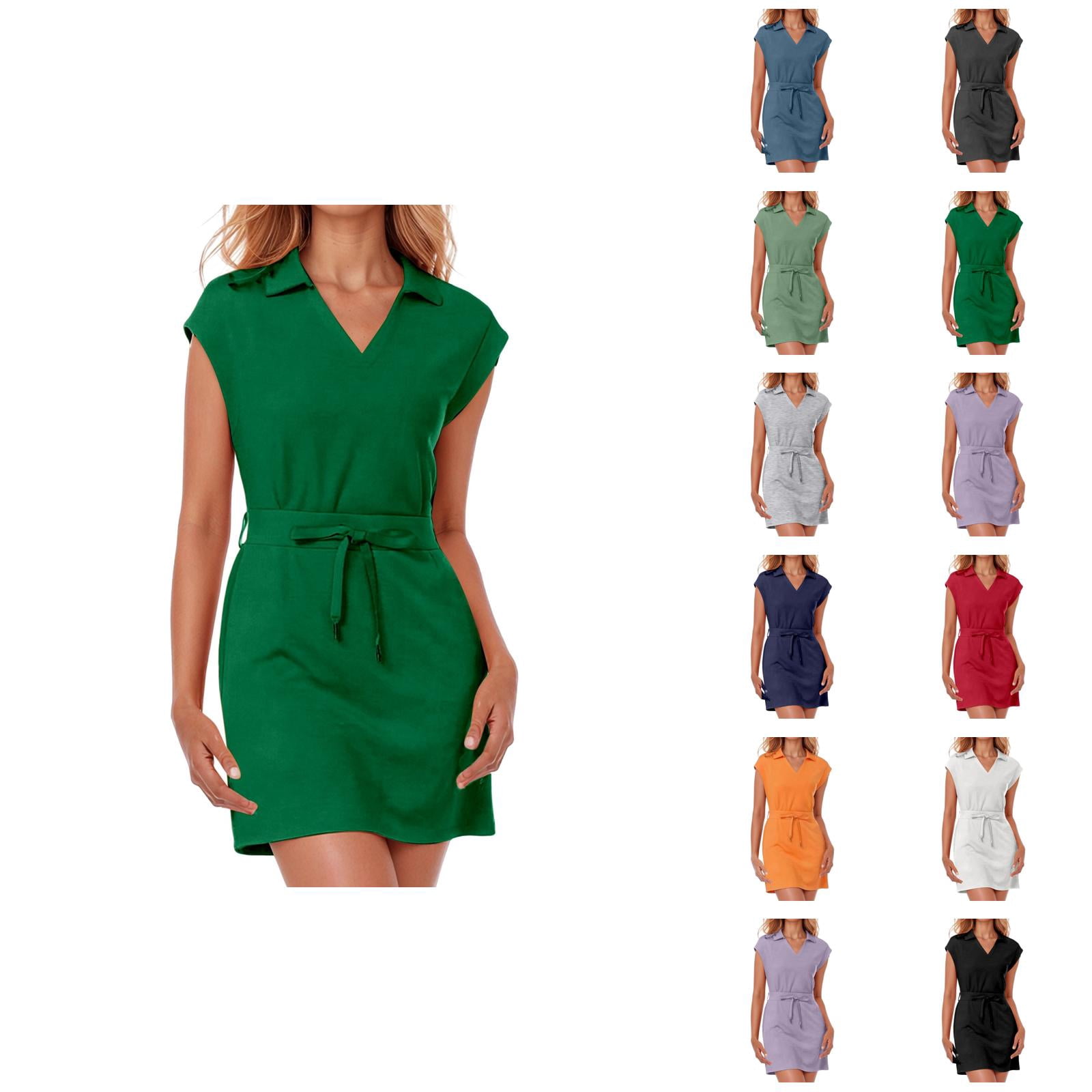 Tennis Dress Golf Dresses for Women with Shorts Summer V Neck Lapel Cap Sleeve Workout Dress Athletic Dresses