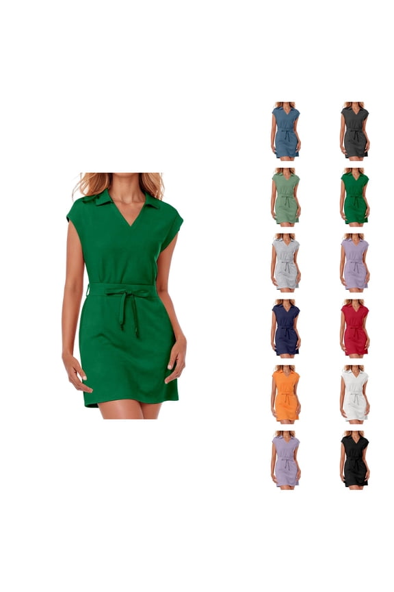 Tennis Dress Golf Dresses for Women with Shorts Summer V Neck Lapel Cap Sleeve Workout Dress Athletic Dresses