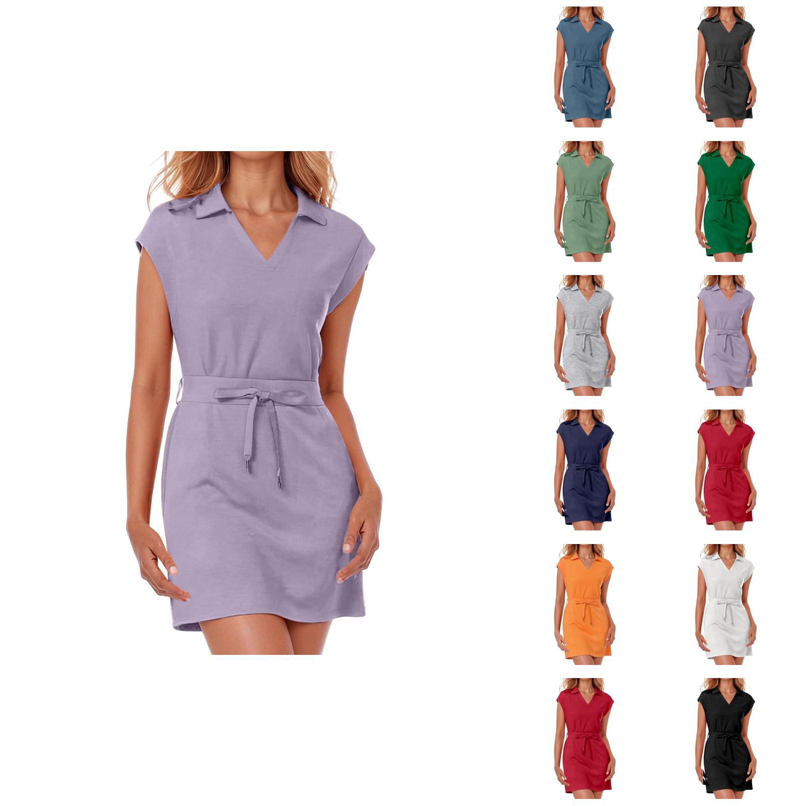 Tennis Dress Golf Dresses for Women with Shorts Summer V Neck Lapel Cap Sleeve Workout Dress Athletic Dresses