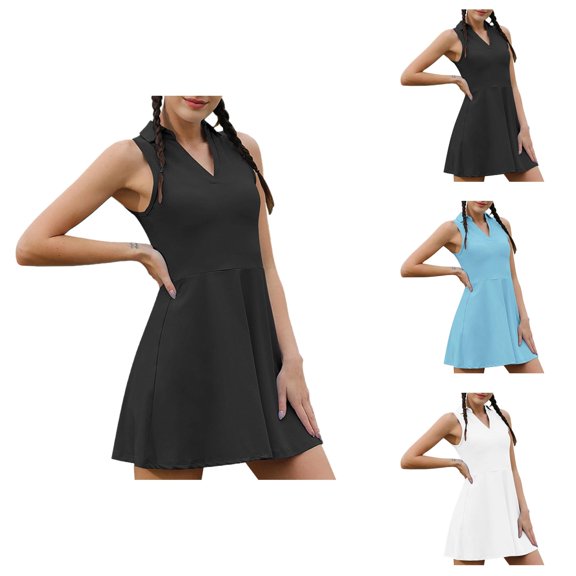 Tennis Dress Golf Dresses for Women with Shorts and Pockets V Neck A Line Breathable Workout Dress Athletic Dresses