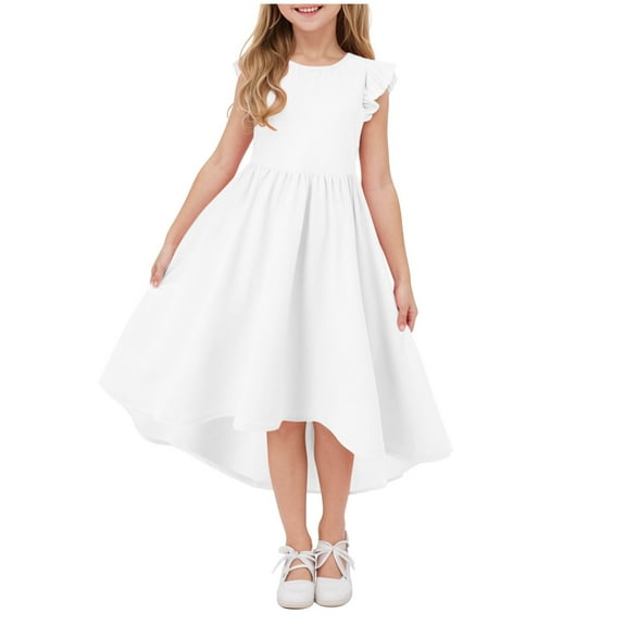 Tennis Dress Kids Girls Dresses Summer Ruffle Sleeve Mesh A Line Casual Party Dresses Belted Dress with Pockets 5-14 Years