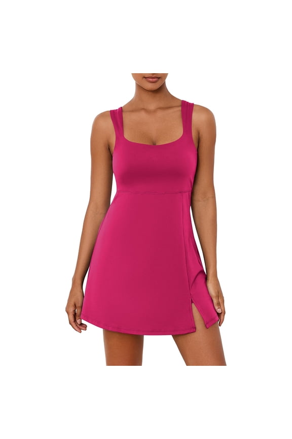 Tennis Dress for Women,Womens Workout Dress Shorts with Pockets Summer Sleeveless Athletic Workout Golf Mini Active Romper Dress Build In Bra Outdoor Going Out Tennis Golf Outfits