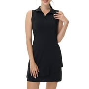 NEIKU Tennis Dress for Women Golf Outfits with Shorts and Pockets Sleeveless Active Exercise Athletic Dresses for Women Black L