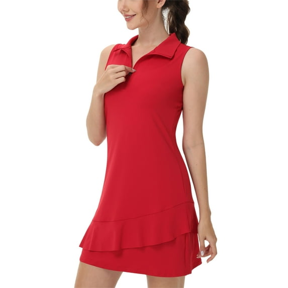 Tennis Dress for Women Golf Outfits with Shorts and Pockets Sleeveless Active Exercise Athletic Dresses for Women Red 2XL