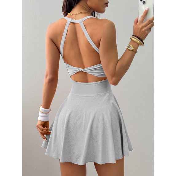 Tennis Dress with Built in Shorts and Bra Golf Dresses for Women with Shorts Tennis Dress Cut Out Grey XL