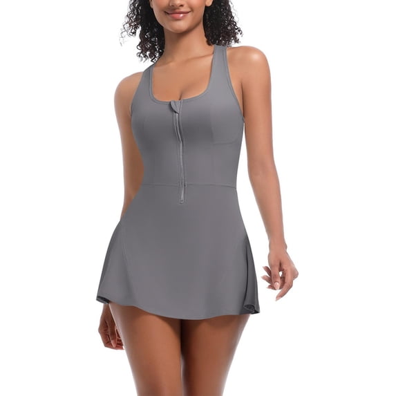 Tennis Dresses for Women Sleeveless Crew Neck Zipper Dress with Built in Shorts U Back Workout Athletic Dress
