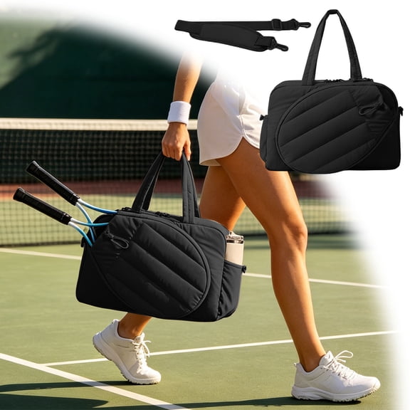Tennis Duffle Bag With Racket Pocket Large Capacity Tennis Sports Bag Adjustable Shoulder Strap Gym Bag For Training Daily(Black-48Cm)