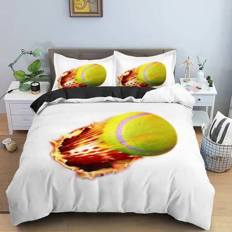 Tennis Duvet Cover Set 3D Print Fire Tennis Polyester Comforter Cover