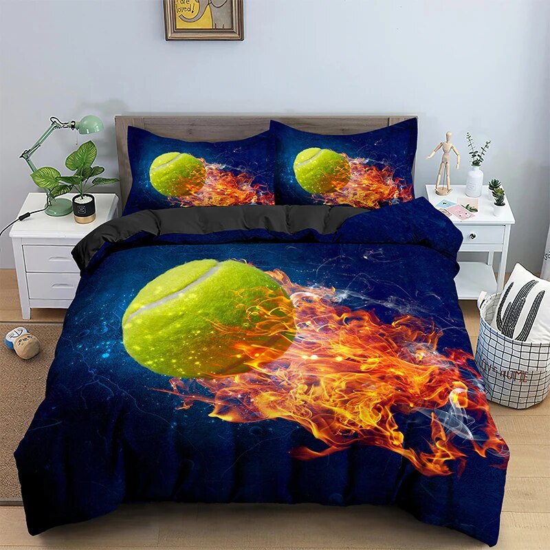 Tennis Duvet Cover Set 3D Print Fire Tennis Polyester Comforter Cover