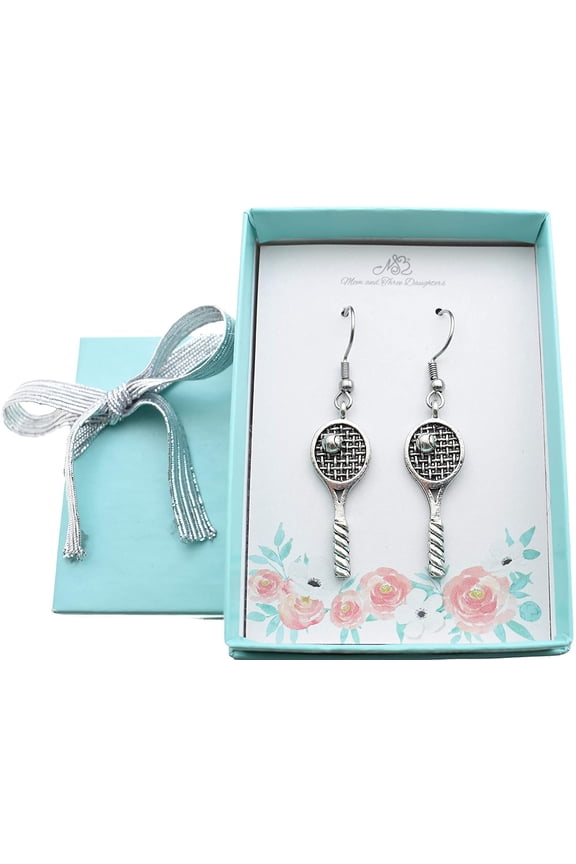 Tennis Earrings in Silver Pewter. Tennis Earrings. Tennis Gifts. Tennis Jewelry. Tennis Charm