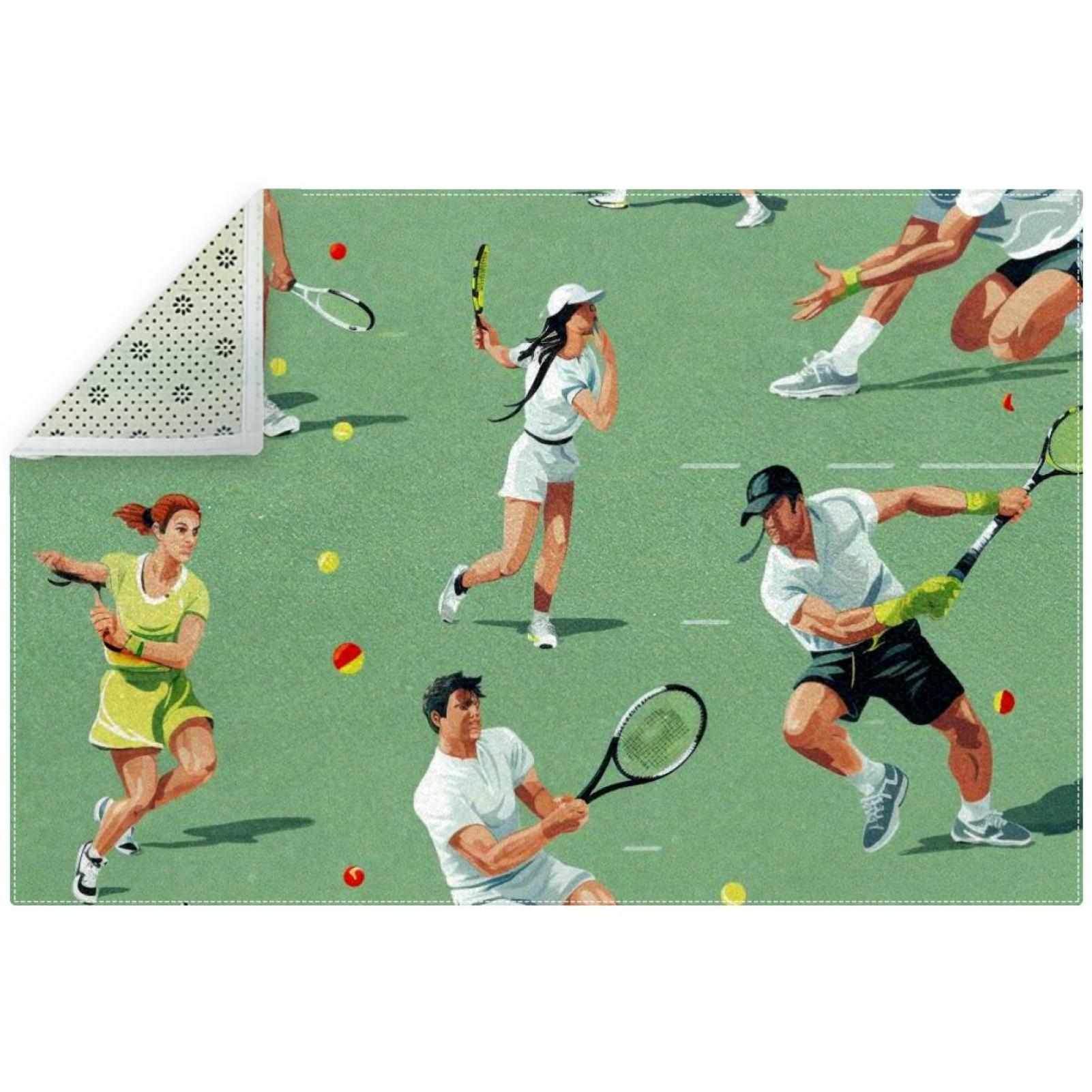Tennis Coloured Rug Tennis Elegant Polyester Indoor Rug - Soft Floor Mat with Right-Angle ...