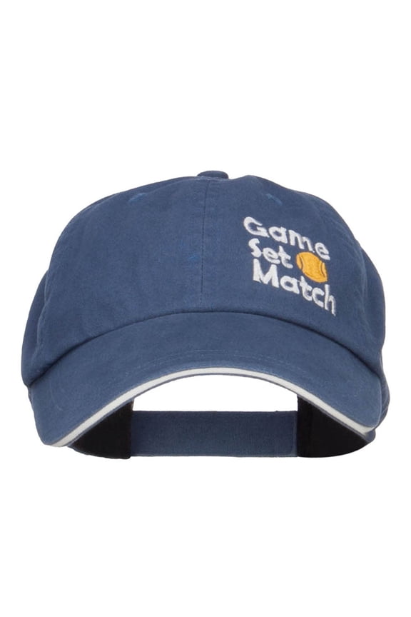 Tennis Game Set Match Embroidered Canvas Cap - Blue White OSFM