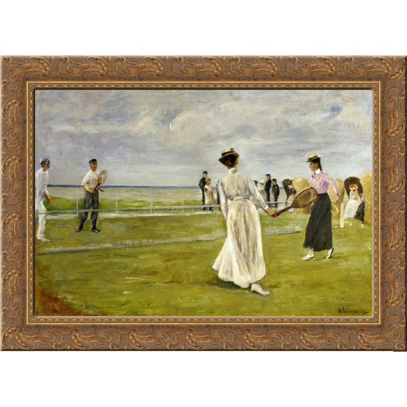 Tennis Game by the Sea 24x18 Gold Ornate Wood Framed Canvas Art by Max Liebermann