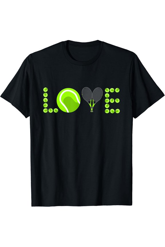 Tennis Graphic Green Player Racket Pattern Love Logo Ball T-Shirt Size S-5XL