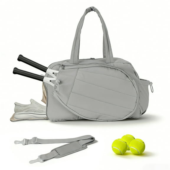 Tennis Bag for Women, Multi-Pocket 35L Tennis Gym Bag, Sport Bag with Shoe Compartment, Wet Pocket for Pickleball Badminton (Light Grey)