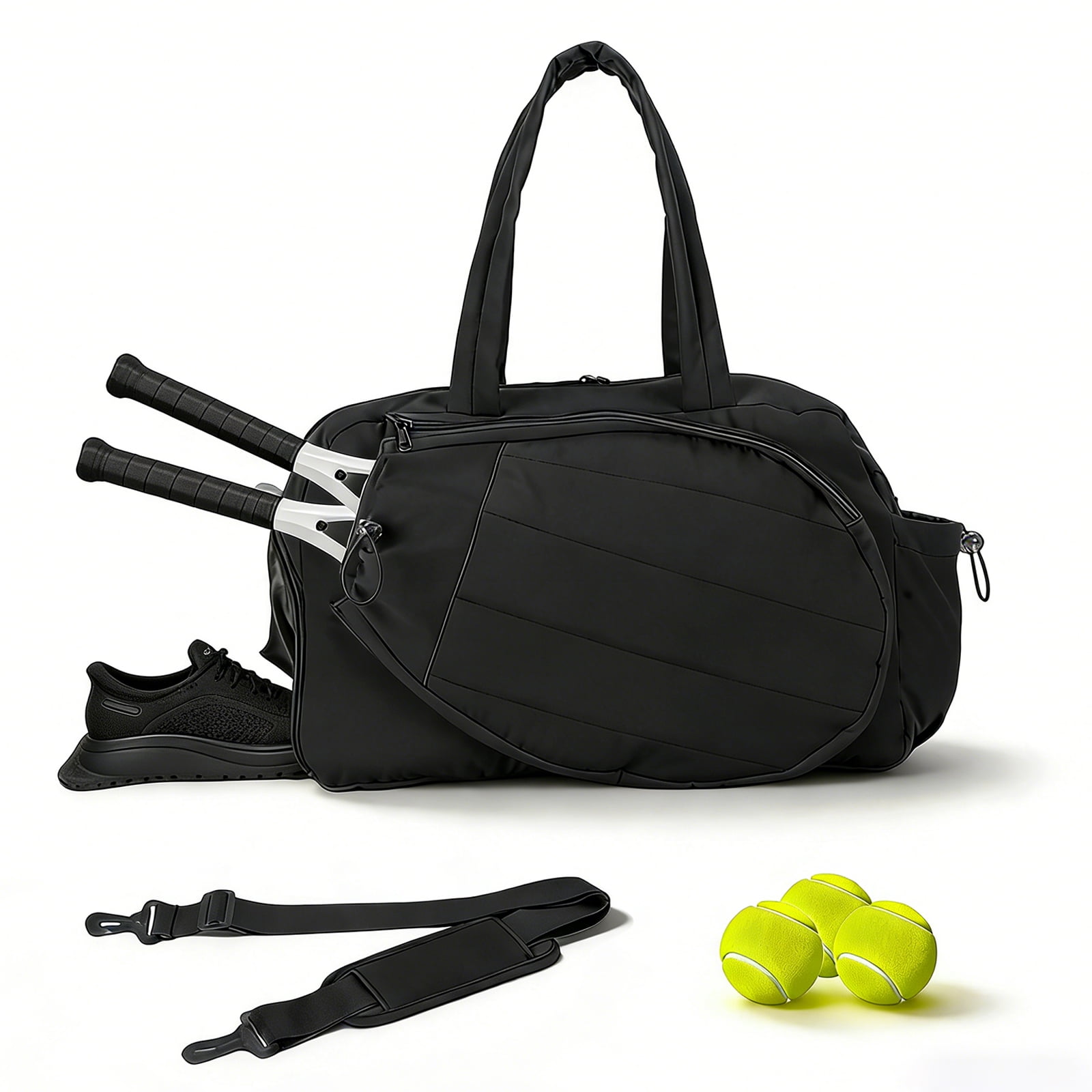 Tennis Bag for Women, Multi-Pocket 35L Tennis Gym Bag, Sport Bag with Shoe Compartment, Wet Pocket for Pickleball Badminton (Black)