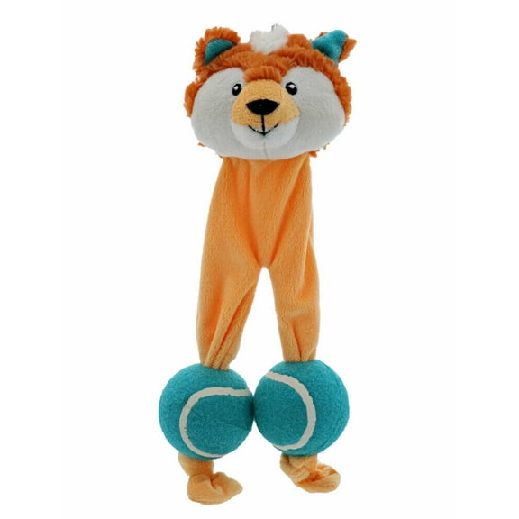 Tennis Legs Dog Toys Fetch Ball Soft Crinkle Squeaker Choose Raccoon or Fox 12" (Fox)
