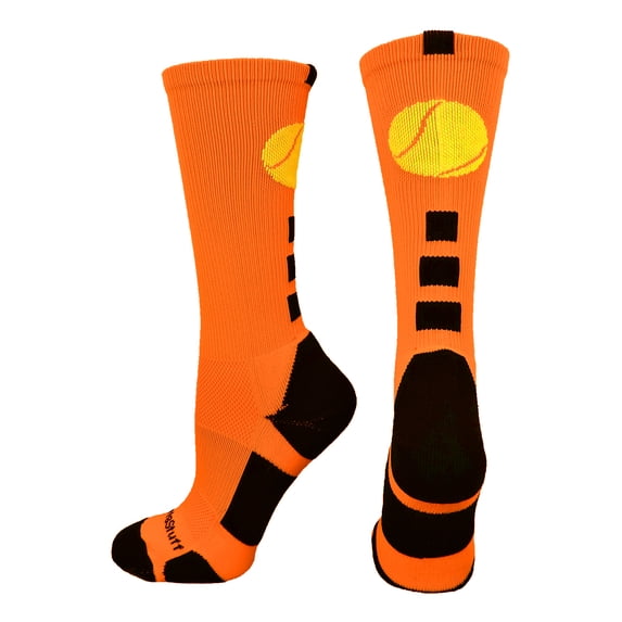 Tennis Logo Athletic Crew Socks (Neon Orange/Black, Medium) - Neon Orange/Black,Medium