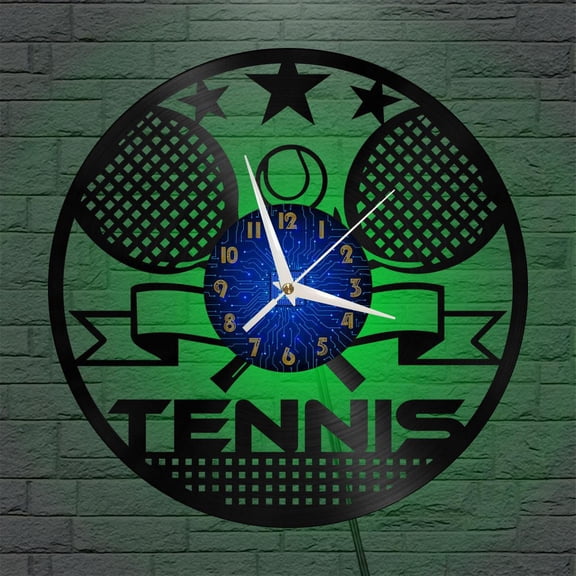 Tennis Match 2 12 Inch Vinyl Record Wall Clock - Silent, Creative, and Unique Clock for Living Room, Entryway, or Bedroom Decor - Perfect Gift Idea(12 inchs B with LED)